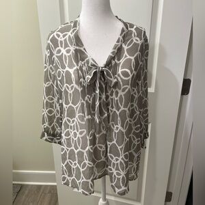 Gray and white Banana Republic blouse with tie front size medium